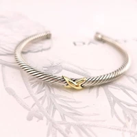 David Yurman 4mm Cable Sterling Silver and 18k Yellow Gold X Station Bracelet