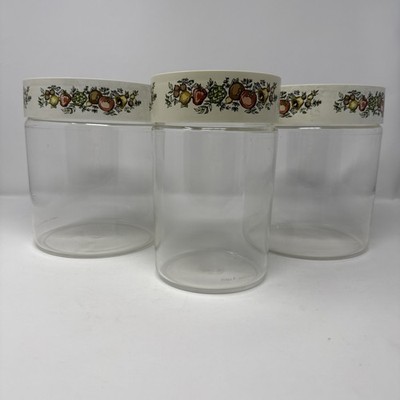 Vintage 70s Set (3) 7.5  PYREX SPICE OF LIFE See N Store Glass Canisters w/Lids