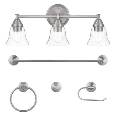 Hampton Bay Marsden 23.5'' Brushed Nickel Vanity Light w/ Bathroom Accessory Kit