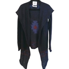 Boho Duster Hoodie Kid Mohair/Wool Navy Blue Red Aztec Size XS-S Hippie Designer