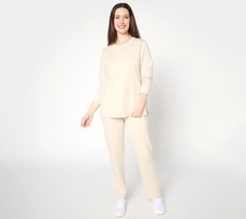 Denim & Co. Petite EasyWear Conjunto de Top y Pantalón de Terry Francés Nuevo Piedra XL Nuevo