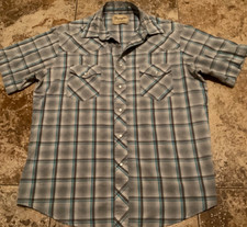 WRANGLER WESTERN PEARL SNAP PLAID SHORT SLEEVE SHIRT MENS XL AQUA GREY