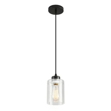 Modern Black Farmhouse Pendant Light with Glass Shade,Industrial Pendant Ligh...