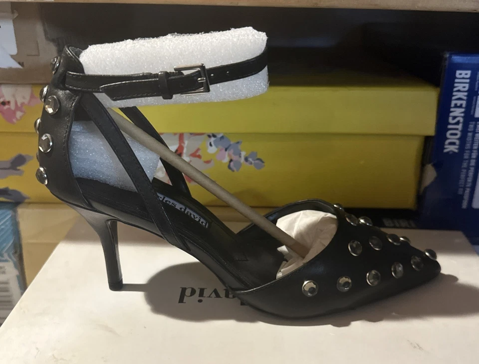 Charles David Womens Anne Black Leather Rhinestone Pump Heels Size 5 M US - Image 3 of 3