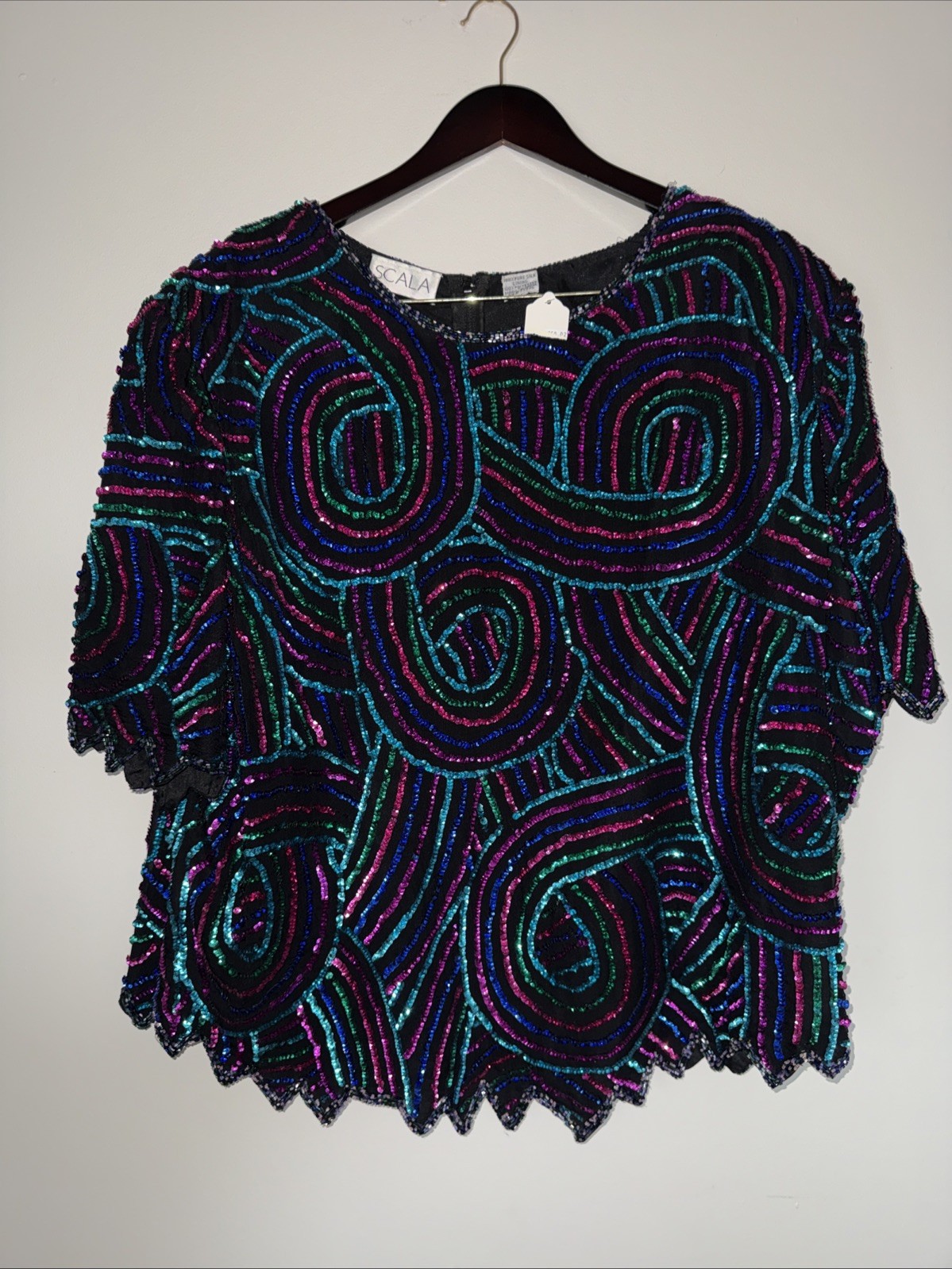 Vintage SCALA 100percent Silk Rare2Find Y2K Fully Sequent Blouse  Black Size 5X