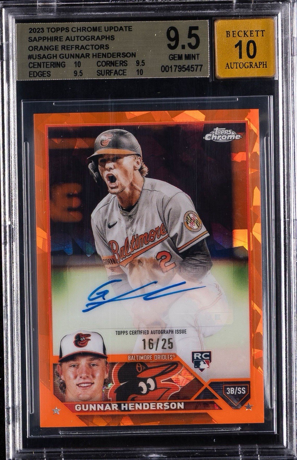 2023 Topps Chrome Update Sapphire Gunnar Henderson Orange Ref Auto /25 Rookie RC