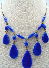 Original Art Deco 1920s Antique CZECH Cobalt Blue Glass Drop NECKLACE ~ 17