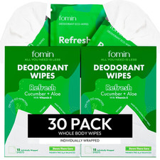 Travel Deodorant Wipes - 30 Count - Cucumber and Aloe Ph Balanced, Hypoallergeni
