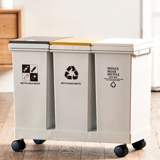 Image of Dual Triple Compartment Waste Utility Bins Kitchen Plastic Bin Rubbish Recycling