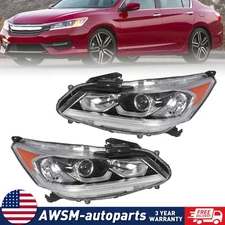 Right+Left Side For 2016-2017 Honda Accord Sedan Halogen Headlight w/LED DRL
