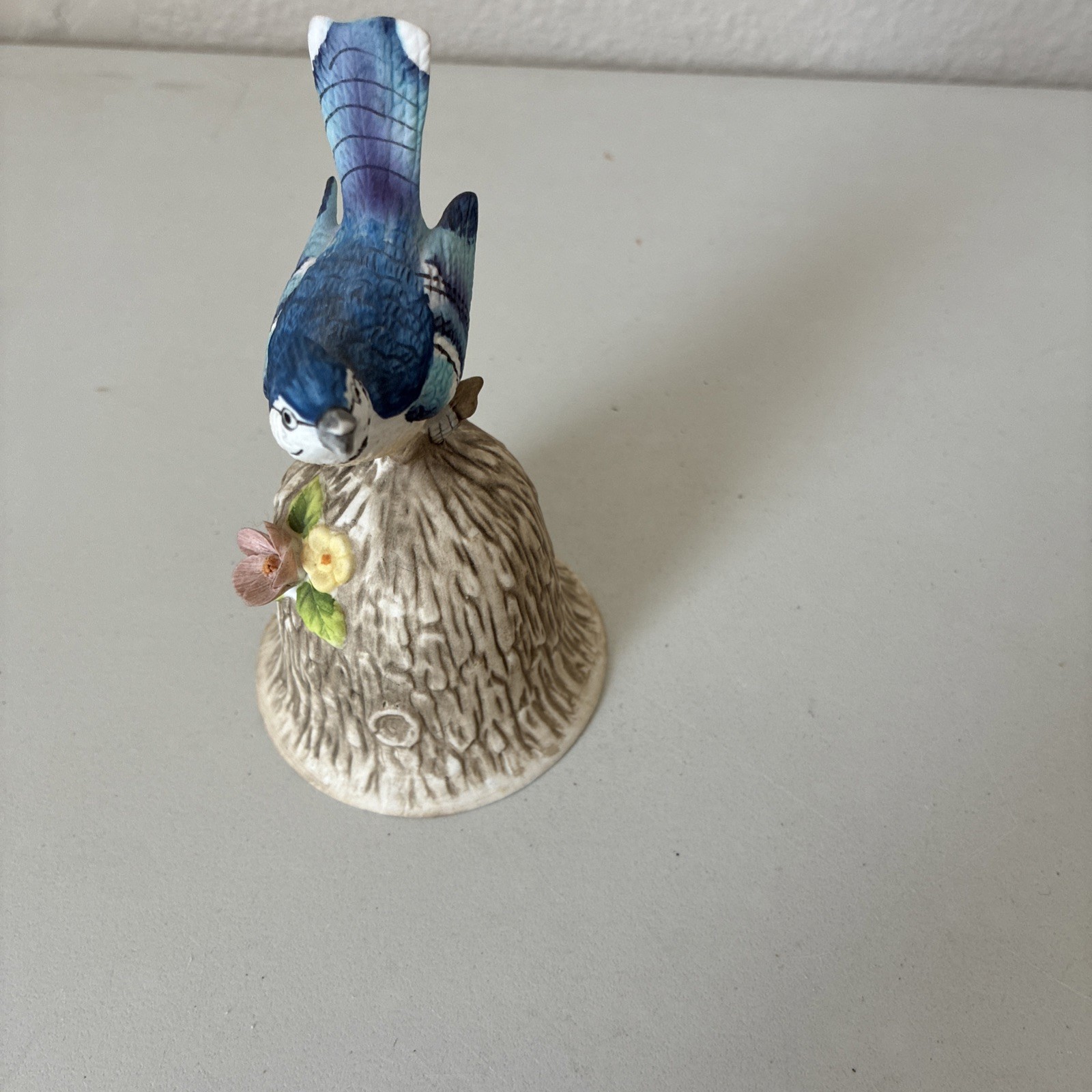 Vintage Towle Fine Bone China Blue Jay Figurine on Tree- Bird Bell- Made Taiwan