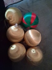 Lot of 6 Vintage Gold Satin Spun Silk Thread Christmas Ball Ornaments