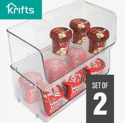 Clear Plastic Bins- 2 Pack Stackable Storage