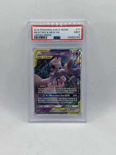 2019 POKEMON SUN & MOON UNIFIED MINDS #71 MEWTWO & MEW GX PSA 9