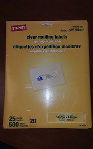 3 X Staples Clear Mailing Labels 25 sheets 500 labels 1