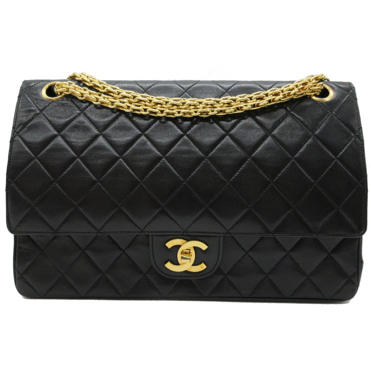 CHANEL CC Matelasse 27 Double Flap Chain Shoulder Bag Leather BK
