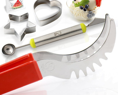 Watermelon Slicer and Corer Tongs Cutter Knife Server Baller + Cookie Cutters