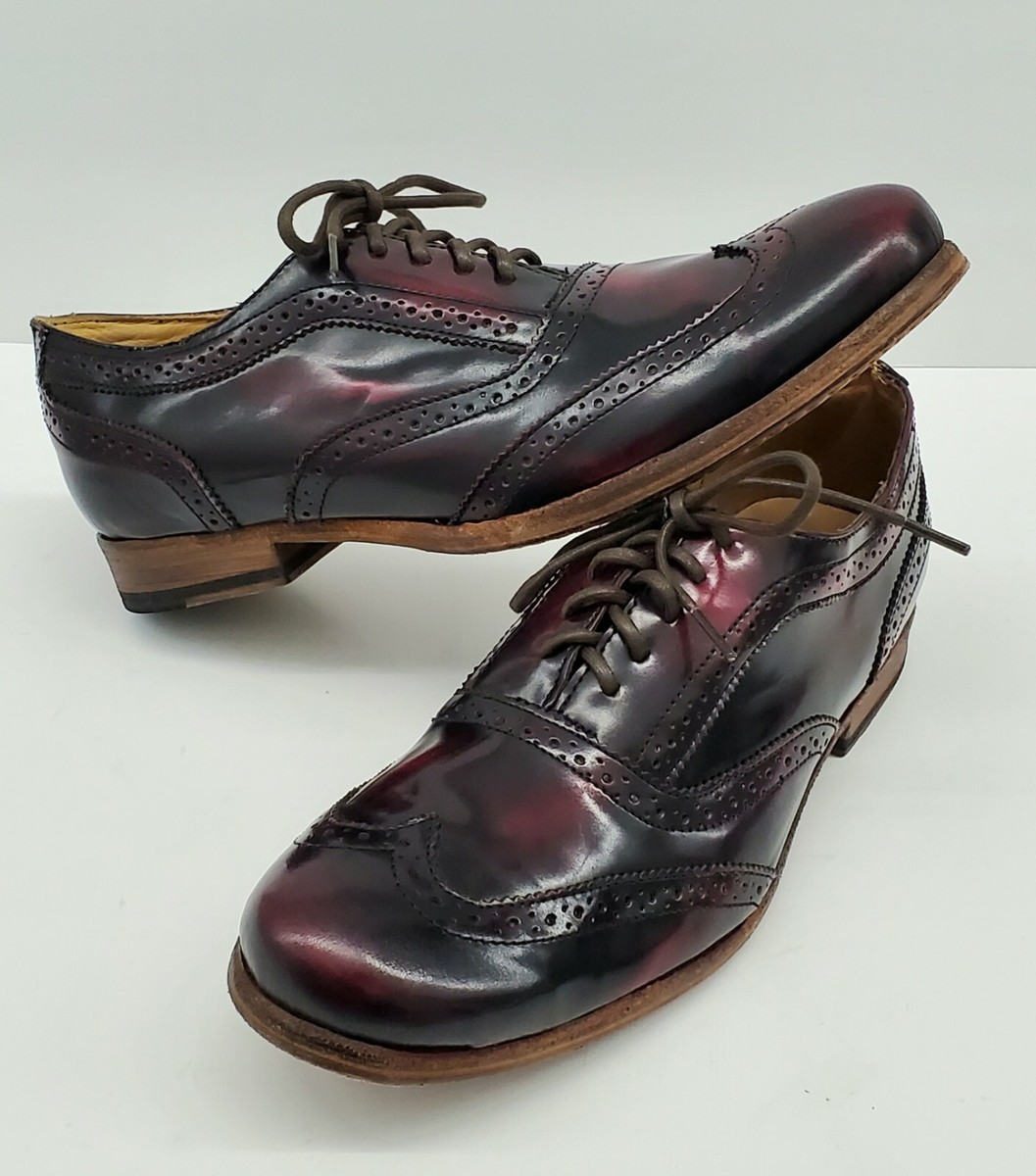 New Cobbler Bed Stu Distressed Red Leather Oxford Wingtip  display picture 3