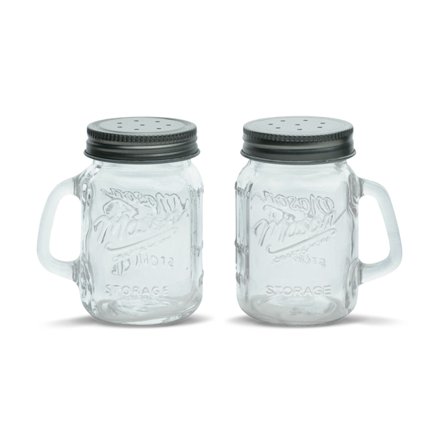(2) Mason Craft Jar Country Style SALT & PEPPER SHAKERS Clear Glass