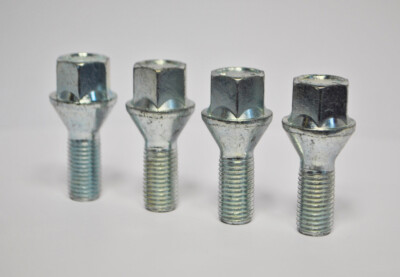 M12 x 1.5, 19mm Hex, 26mm thread, tapered seat alloy wheel bolts. Set of 4