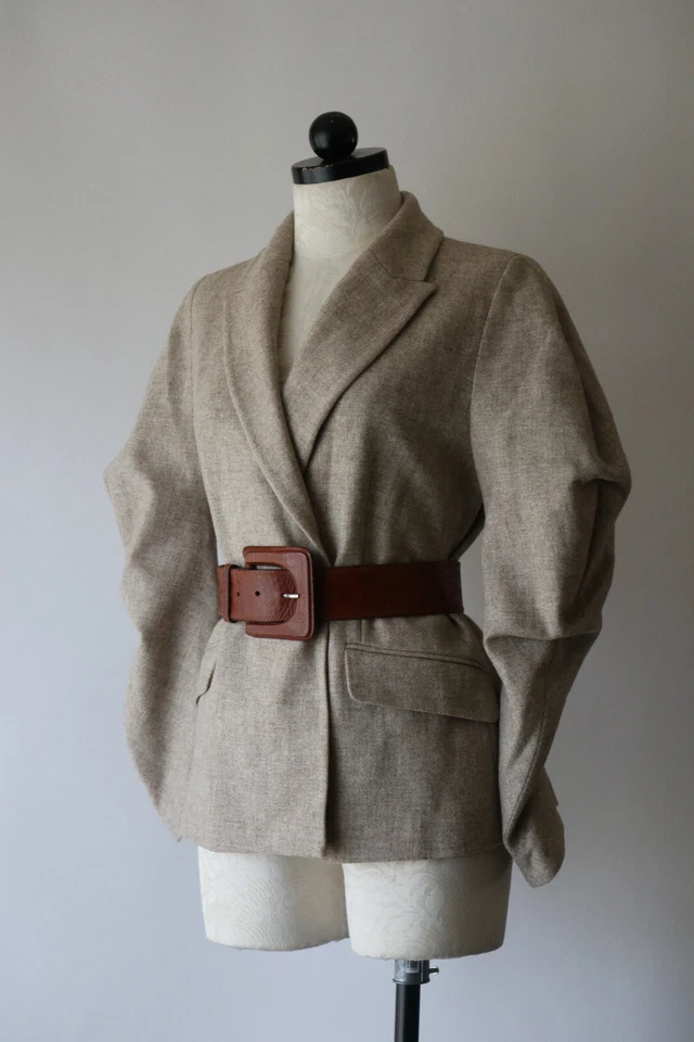 Blazer Chaqueta Mujer Zara Colección Básica Beige Lana Tweed Manga Estructurada L Foto 3 de 4