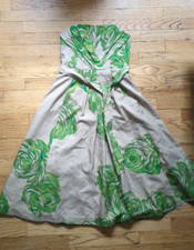 Tracy Reese sweetheart cocktail dress Sz 2 floral green rose tea princess silk