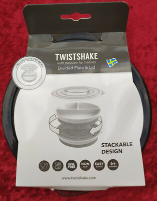 TWISTSHAKE, Teller mit Unterteilung m. Deckel, Divided Plate & Lid, schwarz, ovp