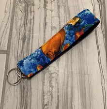 Key Fob Key Chain Fish Fabric Fabric wristlet Wrist Lanyard Strap Key Ring