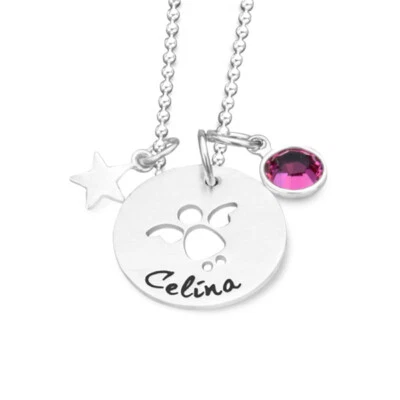 SAMAVAYA Taufkette Mädchen Gravur IM FLUG STERN Silber Taufe Geschenk Name Kristall Engel