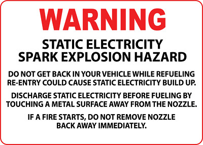 WARNING STATIC ELECTRICITY SPARK EXPLOSION | Adhesive Vinyl Sign Decal