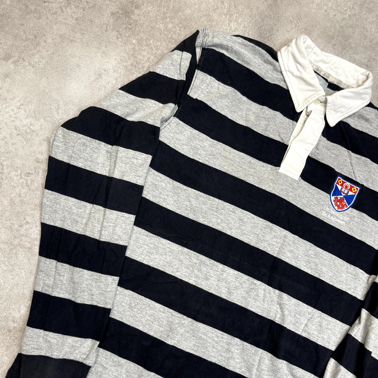 St. Andrews Rugby Polo Shirt Mens Medium USA 90s Striped Vintage Top, Grey image 3