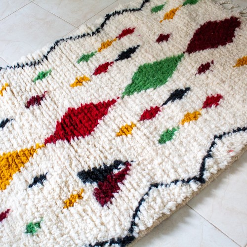 Morrocan Rug Berber Geometric Multicolor Azilal Handmade Moroco Wool Beni Rug - Picture 5 of 10