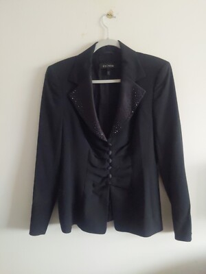ESCADA Elegant Black Crystal Encrusted Lapel Jacket - Size 38