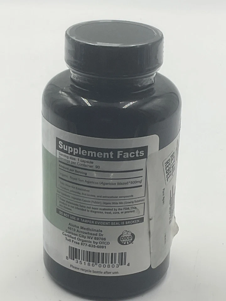 Agaricus Blazei orgánico 500 mg de Aloha Medicinals 90 cápsulas caducidad 18/04/2027 Foto 2 de 4