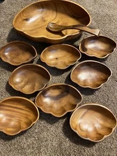 Wood Salad Bowl Set 10 Piece Vintage Mid Century Modern Serving Monkey Pod