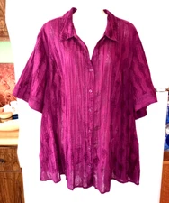 CATHERINES BURGUNDY LIGHTWEIGHT ACCORDION BURNOUT BLOUSE PLUS SIZE 3X 26/28W