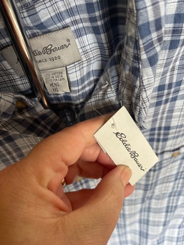 Eddie Bauer Mens Blue Plaid Button-Down Short Sleeve Shirt Size XXL 100% Cotton - Picture 4 of 6