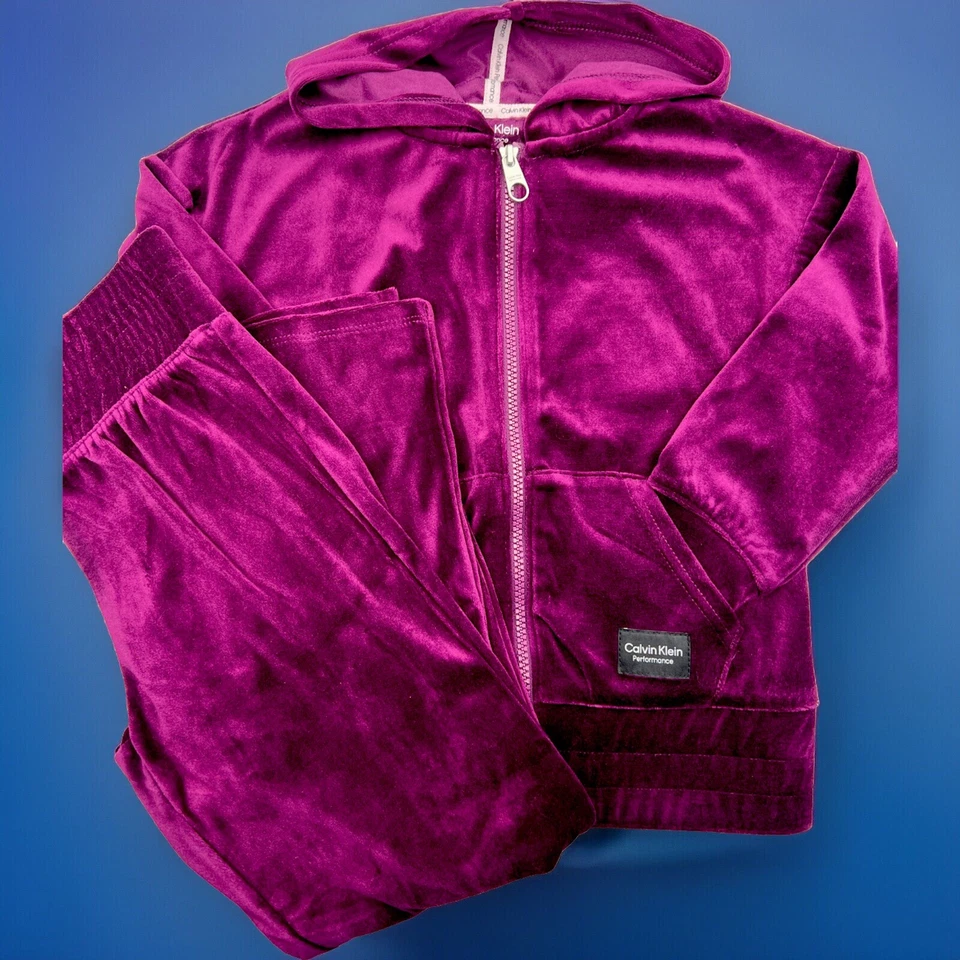 Calvin Klein Performance Girls Velour Hoodie And Pants Set, Size 7 - Image 2 of 4