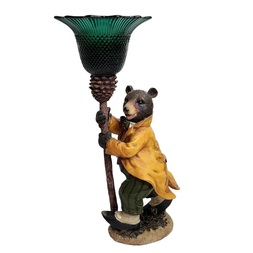 De Colección Par 2 Osos Candelabros Soportes con Globos Osos Vestidos de Lujo Resina Cabina Foto 3 de 4