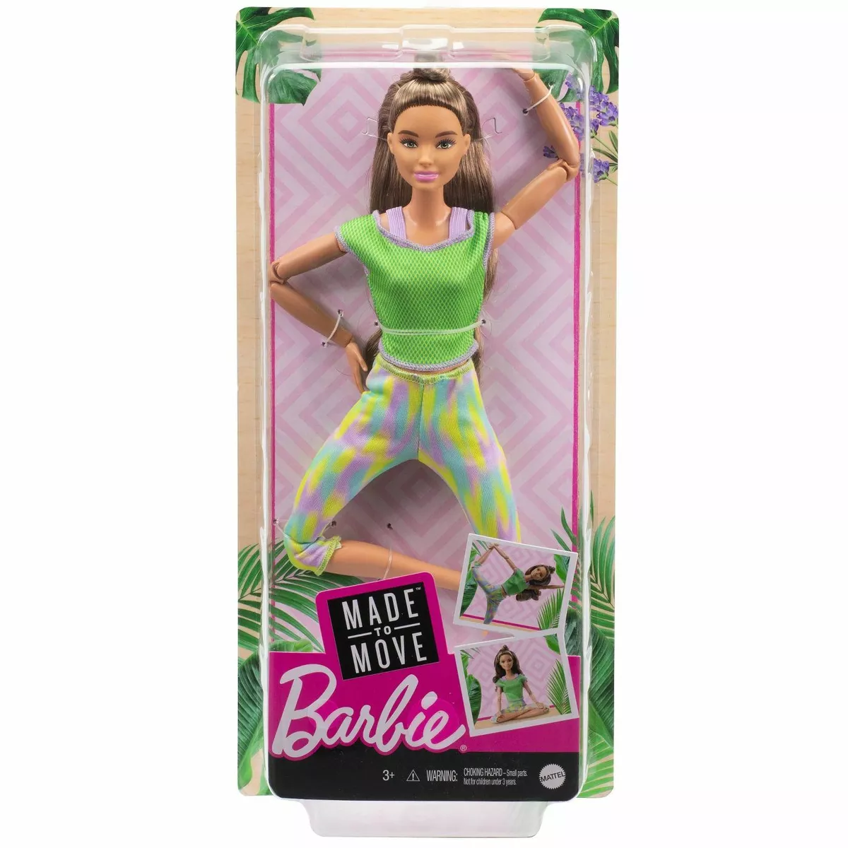 BARBIE Made To Move Articulated Doll HISPANIC Brunette Green Yoga Outfit