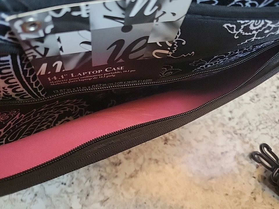 ie Funda para portátil de 14,1" con correa para el hombro en cachemira negra/blanca para mujer Foto 4 de 4