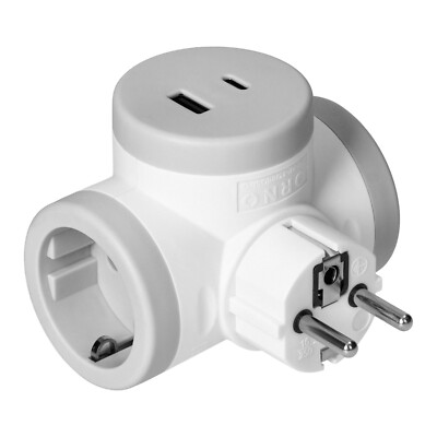 Steckdosenverteiler Steckdosenadapter 2-fach + USB-A + USB-C Quickcharge   3680W
