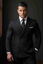 Mens Classic Black Double Breasted Suit Sophisticated For Formal  Business Wear