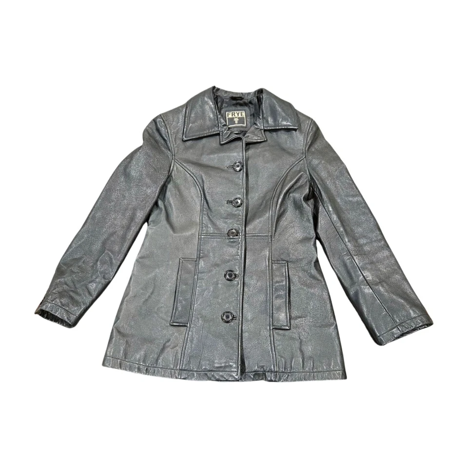 Jaqueta de Couro Genuíno FRYE Botão-up Preta Feminina Tamanho Pequeno - Imagem 2 de 4
