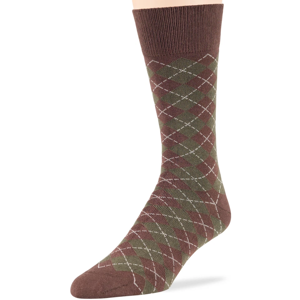 Paquete de 6 calcetines de vestir de algodón de novedad para hombre diamante geométrico marrón caqui verde 10-13 Foto 4 de 4