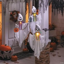 27 1/2" Hanging White Ghosts Halloween Decoration - Set Of 3