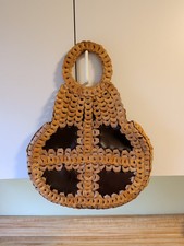70s Boho Hippie Leather Linked Loop Woven Patchwork Handbag Tan/Brown