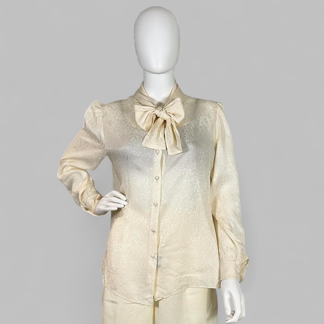 Ivory silk pussy bow blouse by St. John