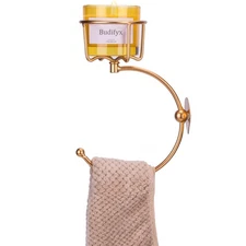 Antique Gold Hand Towel Holder with Wall-Mounted Candle Basket, Decorative Ba...