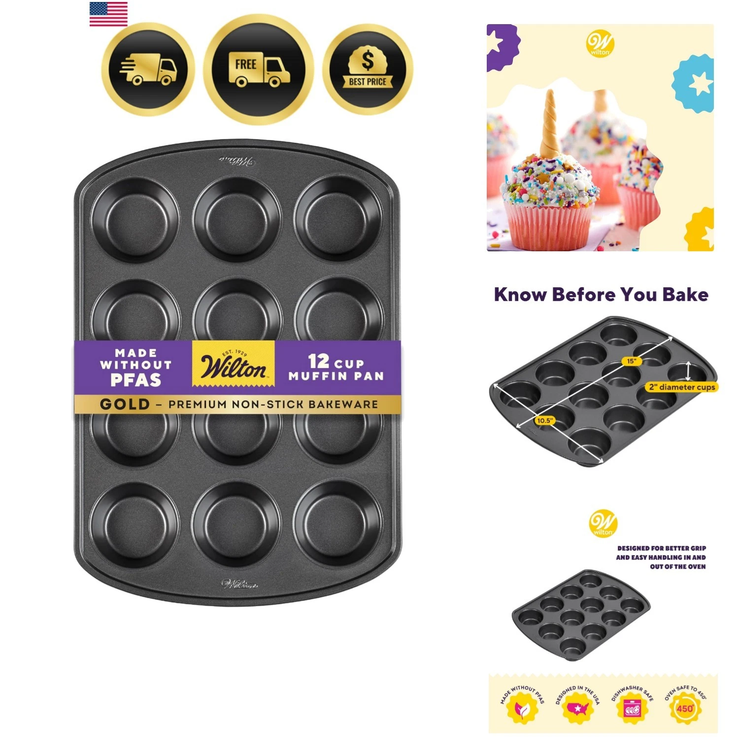 Gold Non-Stick 12 -Cup Muffin Pan, Cold-Rolled Steel Bakeware, Made without P...
Opens in a new wind